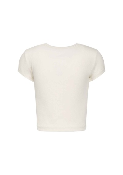 Calvin Klein Kadın Woven Label 2x2 Baby Rib Baby T-shirt-13051 Calico