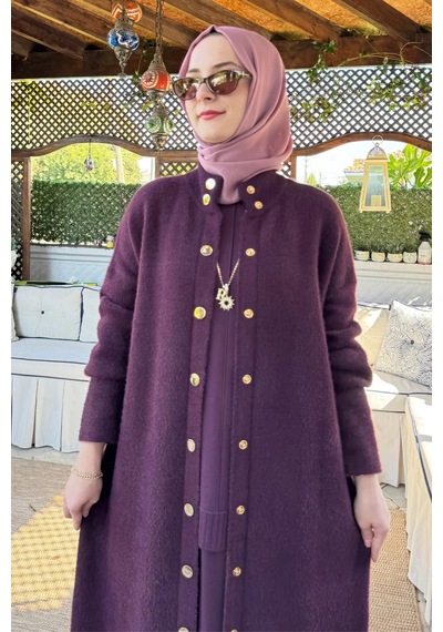 Rabia Şamlı Yakut Angora Triko Kap Mürdüm Normal