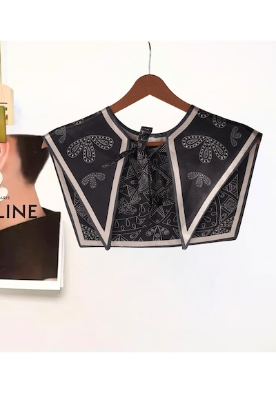Walkenzo Geometrik El İşi Desenli Zarif Ve Modern Stil Kadın Omuz Şalı Siyah - Beyaz