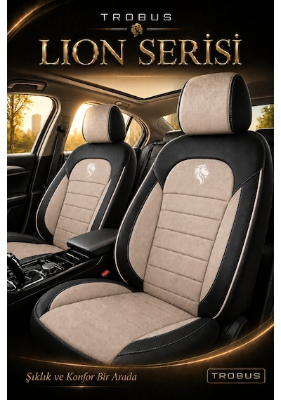 Renault R9 Broadway 1990-2000 Uyumlu Lion Serisi Tay Tüyü Bej Siyah Bej Premium Koltuk Kılıfı