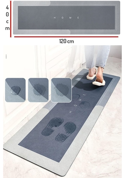 Buççin Online Mağaza Su Emici Banyo Paspası Kaymaz Tabanlı Su Emici Yapı 40x120m Uzun Kauçuk Gri Çok Renkli