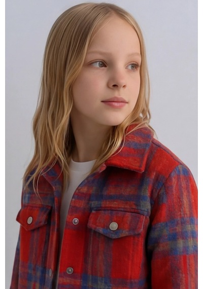 Esila Kids Kız Çocuk Kaşe Ceket Ekose Oduncu Gömlek Bordo