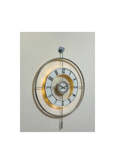 Pey Aksesuar Metal Camlı Duvar Saati Krom Toz Boya 60x80cm Büyük Boy Işıklı Gerçek Cam Duvar Saati Modern Tasarım M61-kromgrı-şeffaf-beyaz-gümüş