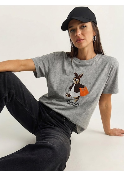 Shade Kadın Rabbit Nakışlı İşlemeli Bisiklet Yaka Basic T-shirt 7532 60283953 - Gri