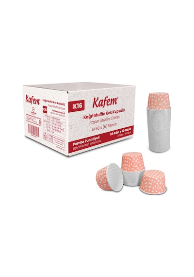 Kafem Pembe Puantiyeli Muffin Kek Kapsülü 50li X 30 Paket Koli - K16 Pambe