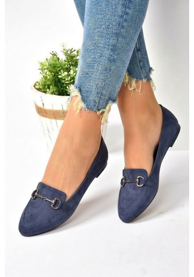 Fox Shoes Y290110002 Lacivert Süet Toka Detaylı Günlük Kadın Babet Lacivert