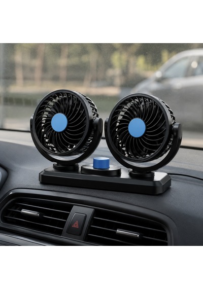Çift Başlıklı 360 Dönebilen Araç İçi Vantilatör 12v/24v Uyumlu Sessiz Çakmaklık Fanı 2 Kademeli