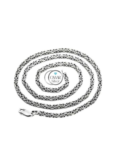Omar Silver Zincir 925 Ayar 2,5 Mm Gümüş Erkek Kare Kral Kolye