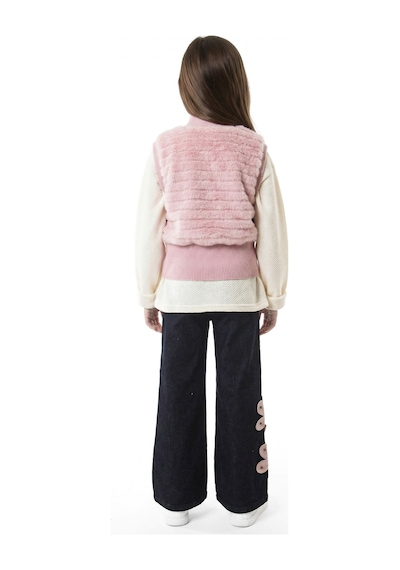 Xo Kids Kız Çocuk Folarlı 3lu Alt Üst Takım 7-14 Yaş 3907-4907 Pembe