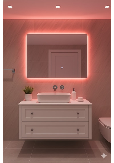 Digital Hayat Kırmızı Led Işıklı Dikdörtgen Ayna Dekoratif Banyo Makyaj Aynası Yatay Ve Dikey Kullanım Kırmızı