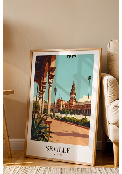 Seville Spain Vintage Seyahat Posteri Çerçeveli Tablo - Premium Endülüs Estetiği Elit Duvar Dekoru Kayın Seville Spain Vintage Seyahat Posteri Çerçeveli Tablo - Premium Endülüs Estetiği Elit Duvar Dekoru Kayın