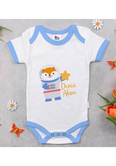 Bitmeyenkartus Bk Kids Kişiye Özel Mavi Bebek Body Zıbın - Model 193 Çok Renkli