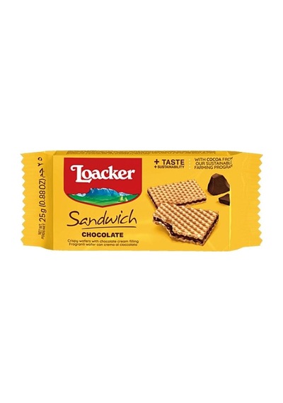 Loacker Sandwich Chocolate - Çikolatalı Krema Dolgulu Çıtır Gofret 25 G 4 Adet