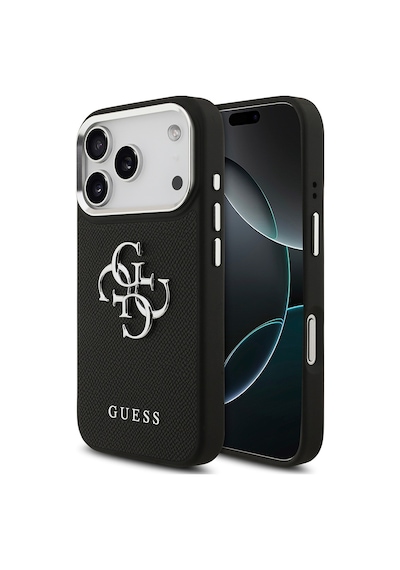 Apple Uyumlu iPhone 17 Pro Kılıf Guess Lisanslı Pu Deri 4g Büyük Metal Logo Dizaynlı Kapak Siyah