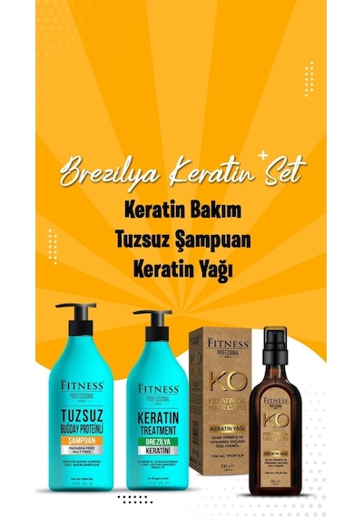 Fitness Professional Saç Düzleştirici Keratin Bakımı 1 L + Tuzsuz Şampuan 1 L + Keratin Yağı 100 ML