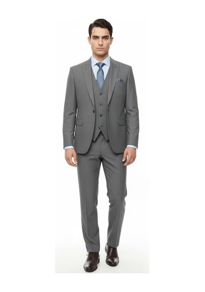 Presto Erkek Yelekli Slim Battal Takım Elbise 6 Drop Gri 792-070 Gri