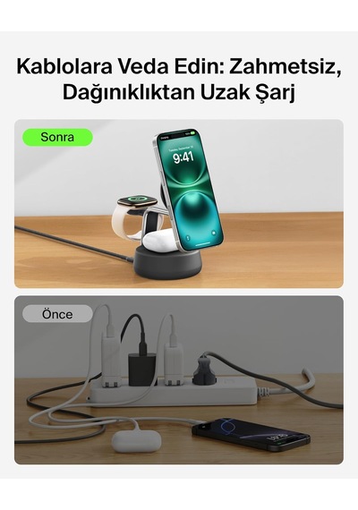 Belkin Ultracharge Pro Magsafe Uyumlu 3 Ü 1 Arada Qi2 25w Kablosu