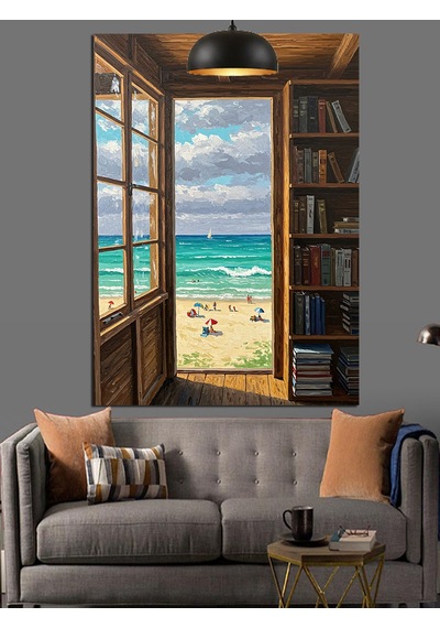 Açık Pencereden Deniz Manzarası Dekoratif Kanvas - Mdf Ahşap Tablo