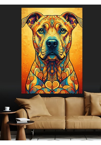 Neon Renkli Köpek Portresi Dekoratif Kanvas - Mdf Ahşap Tablo
