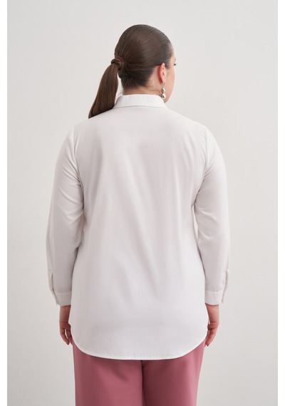 Aker İşlemeli Cotton Gömlek Beyaz Beyaz