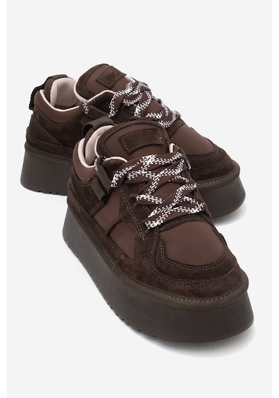 Luvishoes Raven Kahverengi Süet Hakiki Deri Kadın Platform Sneaker Kahverengi