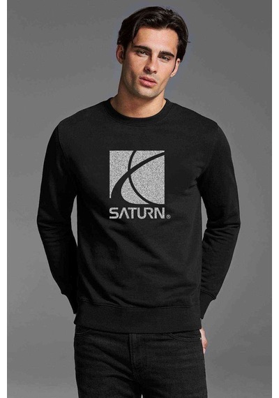 Saturn Baskılı Siyah Erkek Örme Sweatshirt (528636640)