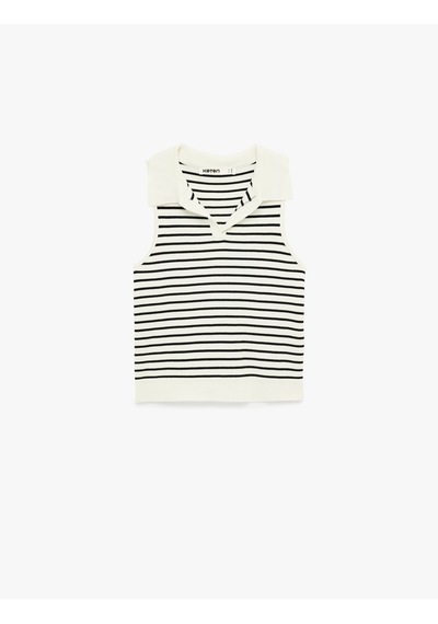 Koton Regular Fit Polo Yaka Kolsuz Çizgili Triko Bluz Siyah Çizgili 6sak30001ht Siyah Çizgili