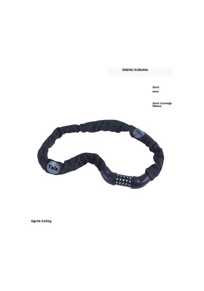 Yale Ychc0/6/90/2 Essential Security Kombine Zincir 900mm Bisiklet Kilidi, Siyah Siyah-Turuncu