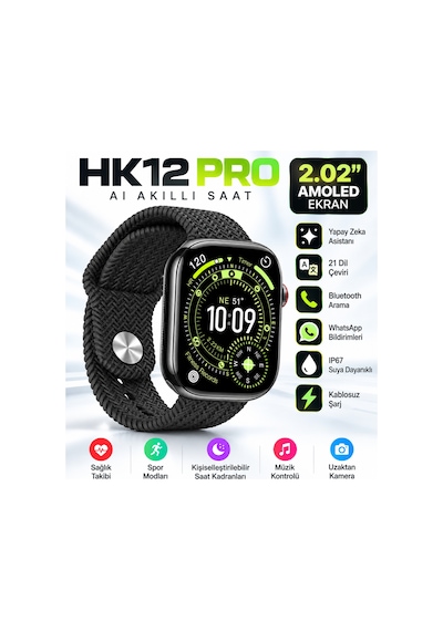 Hk12 Pro Aı Akıllı Saat 2.02 Amoled Ekran, Yapay Zeka, 21 Dil Çeviri, Bluetooth Arama, Whatsapp, Kablosuz Şarj Siyah-14901 Hk12 Pro Aı Akıllı Saat 2.02 Amoled Ekran, Yapay Zeka, 21 Dil Çeviri, Bluetooth Arama, Whatsapp, Kablosuz Şarj Siyah-14901