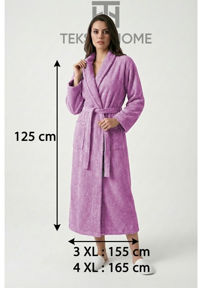 %100 Pamuklu Unisex Bornoz Şalyaka Cepli Büyük Beden 3xl 4xl Erkek Kadın Bornoz Gül Kurusu