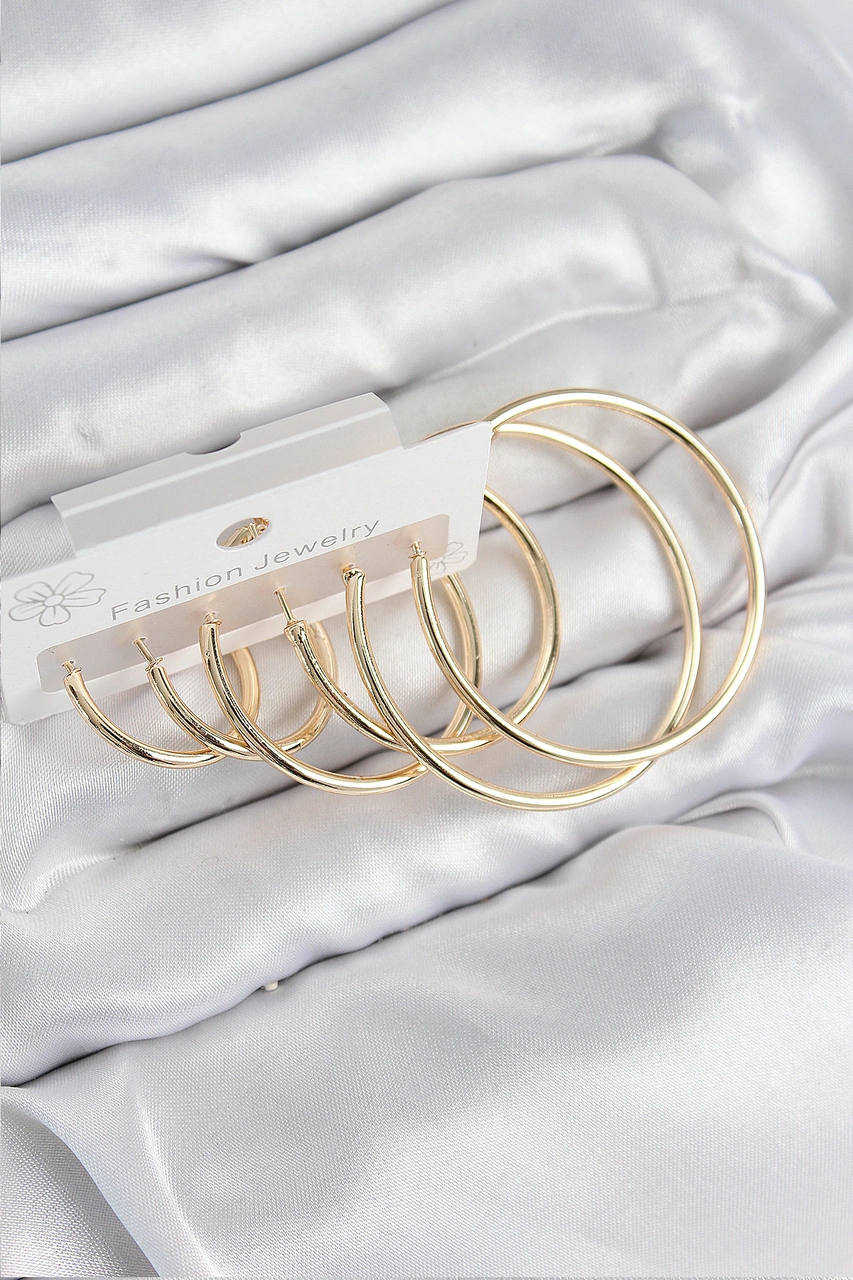 Pirinç Halka Model Gold Renk Kadın Set Küpe Çelik
