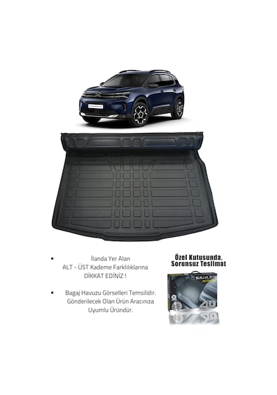 Sahler C5 Aircross 2019+ Uyumlu 4.5d Premium Havuzlu Oto Paspas Ve Liner Marka 3d Alt Bagaj Havuzu