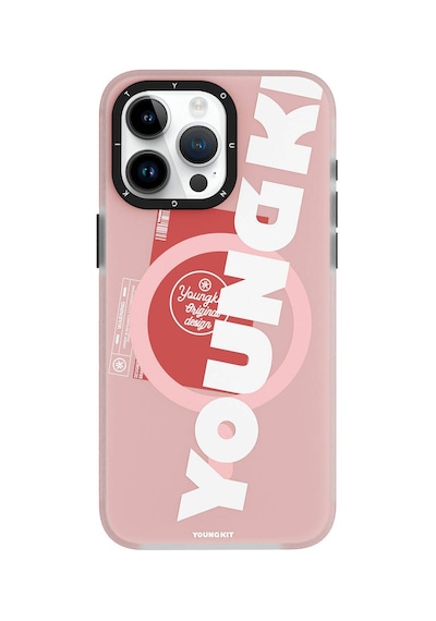 Apple Uyumlu iPhone 15 Pro Kılıf Magsafe Şarj Özellikli Youngkit Binfen Serisi Yazı Temalı Kapak Pembe