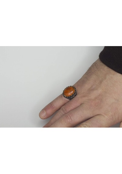 Unisex 925 Ayar Gümüş Yüzük İle Doğal Kırmızı Mercan Taşı Gümüş