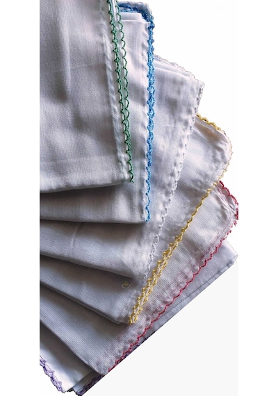 Algelsineve Iç Başörtüsü %100 Pamuklu 5 Li Paket Tülbent Kenarları Oyalı Beyaz Bez 80x80cm Çok Renkli