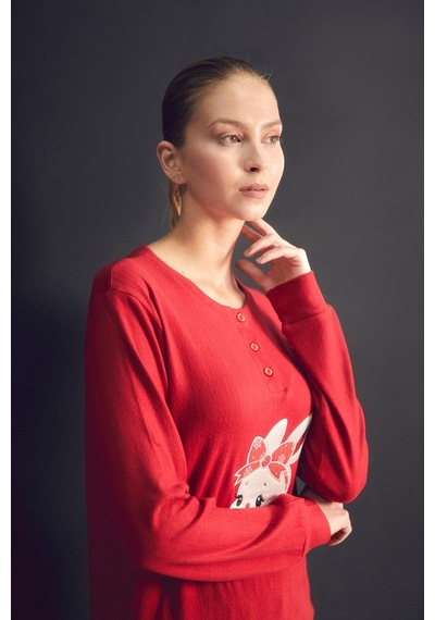 Fullamoda Tavşan Nakışlı Bisiklet Yaka 2 Li Pijama Takımı 24mıcg631216857-kırmızı Kırmızı Fullamoda Tavşan Nakışlı Bisiklet Yaka 2 Li Pijama Takımı 24mıcg631216857-kırmızı Kırmızı