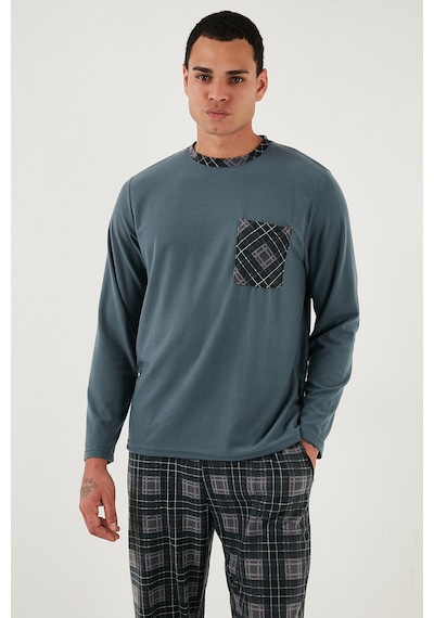 Buratti Kareli Yumuşak Dokulu Regular Fit Uzun Kollu Erkek Pijama Takımı 609611060 Gri
