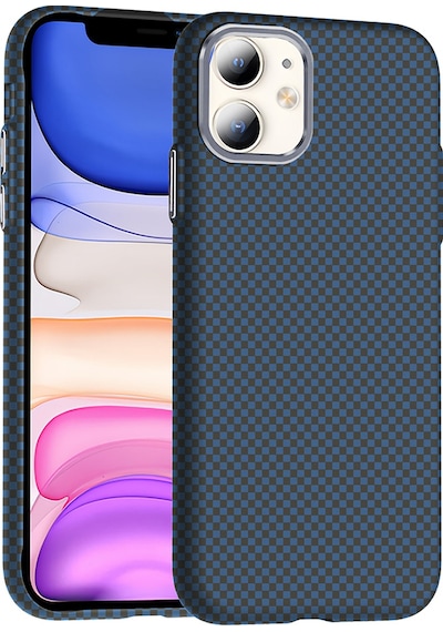 Apple Uyumlu iPhone 11 Kılıf M-safe Şarj Özellikli Karbon Fiber Görünümlü Zore Gros Kapak Lacivert
