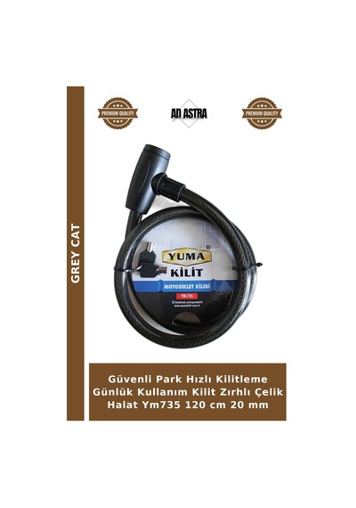 Güvenli Park Hızlı Kilitleme Günlük Kullanım Kilit Zırhlı Çelik Halat Ym735 120 Cm 20 Mm