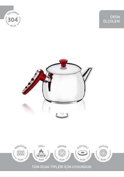 Hascevher Apple 1,0 Lt Mini Boy Çelik Kapaklı Demlik