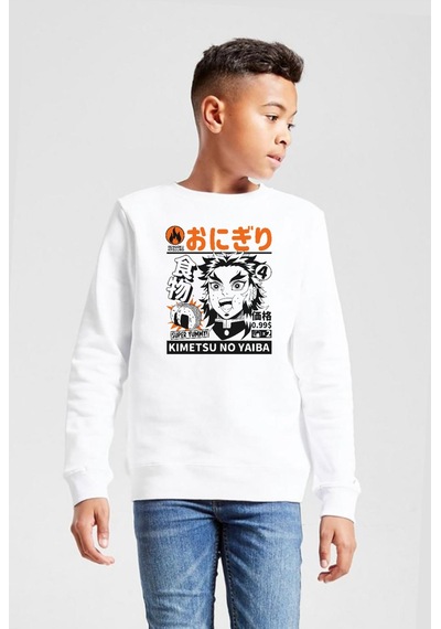 Tshirthane Demon Slayer Anime Super Yummy Beyaz Çocuk 2ip Sweatshirt 001