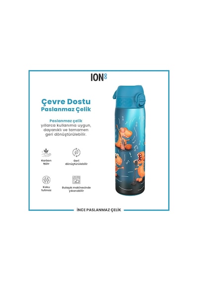 Ion8 - Paslanmaz Çelik İnce Suluk - Şarkıcı Dinozor - 600 Ml - Sızdırmaz Çok Renkli