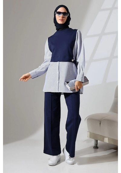 Mihran Butik Kadın Lacivert Mevsimlik Penye Alt Üst Spor Ve Rahat Ikili Tunik Pantolon Şık Tesettür Takım