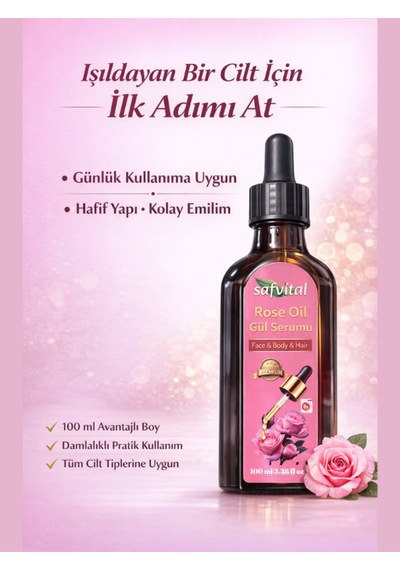 Safvital Gül Özlü Serum 100 Ml B5 Vitaminli Yoğun Nem Işıltı Veren Cilt Ve Saç Bakım Serumu Etkili