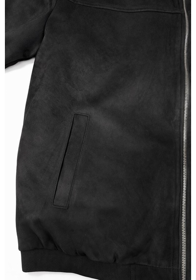 Plus Scorpion Erkek Süet Mont Ceket Fermuarlı, Bomber Kesim, Slim Fit Siyah