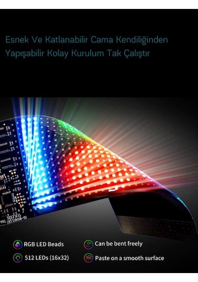 Wearfitpro 19x133cm Matrix Esnek Led Ekran Şeytan Gözler Yazı Telefon Kontrollü Araba Kamyon Dükkan Tabela