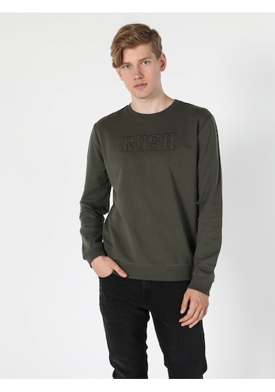 Colin's Regular Fit Kabartma Yazılı Haki Erkek Sweatshirt CL1055797_Q1.V2_KHA
