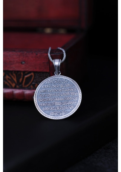 Encili Silver 925 Ayar Gümüş Özel Tasarım Ayetü'l-kürsi Yazılı Erkek Kolye Gümüş