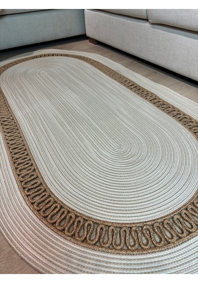 Mavaux Lotus Jüt Hasırlı El Örgüsü Kilim Krem - Bej