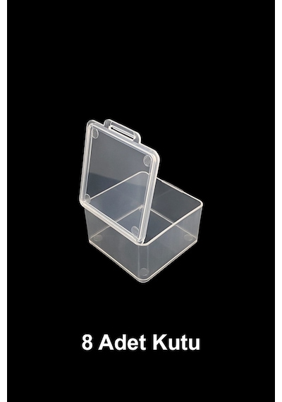 Plastik Şeffaf Küçük Kutu 4.5 x 4.5 x 2.5 CM 8 Adet Şeffaf